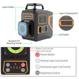 2D Cross Line Laser Level with Bracket 30M/ 98FT Self Leveling 2 x 360-degree Horizontal Vertical Green Beam Laser Level Tools