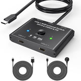 2-way Data Video Switcher 2 In 1 Out / 1 In 2 Out 100w Usb C Switcher Selector 8k 10gbps Hd Splitter