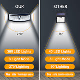 308 LEDs Solar Light Outdoor 3 Modes IP65 Waterproof Modern Wall Lamp With PIR Motion Sensor Street Lights For Garden Decoration
