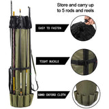 Fishing Rod Bag, Waterproof Fishing Pole Case Bag with Durable Folding,Portable Fishing Rod Case Holds 5 Poles&amp;Tackle
