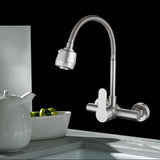 Wall Mounted Kitchen Faucet Stream Sprayer Sink Faucet 360 Degree Swivel Flexible Hose Double Holes Cold And Hot Water Mixer Tap