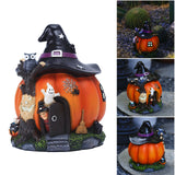 Hot Halloween Theme Ornament Luminous Resin Witch Pumpkin House for Home Living Room Garden Decoration