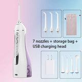 Portable Oral Irrigator with Travel Bag Water Flosser USB Rechargeable 5 Nozzles Water Jet 200ml Tank Waterproof Oral Irrigator