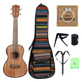 24" Ukulele Ukelele Uke Kit Sapele Wood with LCD EQ Including Carrying Bag Capo Strings Strap Finger Maraca Cleaning Cloth