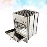 Stainless Steel Square Wood Burning Stove Portable Collapsible Grill Outdoor Camping Cookware (Silver)