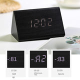 LED Wooden Alarm Clock Desktop Digital Clocks Triangle Shape Electronic Table Clocks with Temperature Display Home Bedside Decor