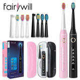 Fairywill Electric Sonic Toothbrush FW-507 USB Charge Waterproof Rechargeable Electronic Tooth 8 Brushes Replacement Heads Adult