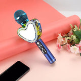 Heart Shape Bluetooth Karaoke Microphone,4 in 1 with LED Lights for KTV