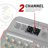 Professional Stereo 6 Channel 48V Audio Mixer DJ Consoler With Phantom, Bluetooth , USB To PC Record Playback