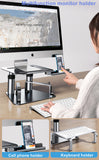 Height Adjustable Monitor Holder Multifunction Laptop Riser Stand with Phone Holder and Keyboard Tray Aluminum Desk Organizer