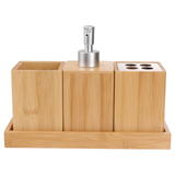 4pcs Bamboo Wood Bathroom Set Luxury Bathroom Essentials Toothbrush Holder Bottle Family Bath Accessories Set