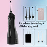 Portable Oral Irrigator with Travel Bag Water Flosser USB Rechargeable 5 Nozzles Water Jet 200ml Tank Waterproof Oral Irrigator