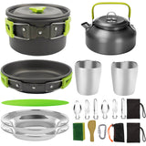 1 Set Outdoor Pots Pans Camping Barbecue Cookware Picnic Portable Lightweight Gear for Traveling Trekking Green set 20PCS
