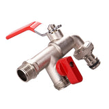 G2AB 90 Degree Double Valve Water Tap Durable Brass Manual Adjust Faucet for Home Outdoor Garden Tools