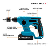 3 In 1 Cordless Electric Hammer Drill Perforator Battery Rotary Hammer Rechargeable Wireless Impact Drill Concrete Demolition