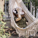 Bohemian Macrame Double Hammock Woven Fringe Tassels Canvas Large Hanging Swing Bed Chair for Beach Yard Bedroom Patio