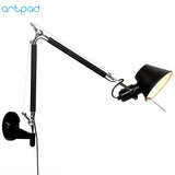 American Industrial Wall Light Black Silver E27 Rotatable Long Arm Wall Lamp with Switch for Bedside Study Office Living Room