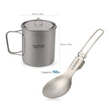New Lightweight Titanium Flatware Set Folding Spork Spoon Water Cup Mug Tableware Outdoor Cookware Dinner for Travel Camping