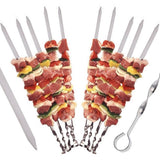 10Pcs Stainless Steel Barbecue Needle Grilling Kebab Flat Skewers BBQ Needle Stick for Outdoor Camping Picnic Cooking Tools