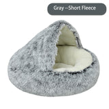 New 2 In 1 Hooded Cave Winter Warm Cat Dog Bed Round Soft Long Plush Dog House Bed For Small Dogs Kennel Cats Pet Nest