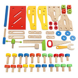 Kids Wooden Toolbox Pretend Play Set Educational Montessori Toys Nut Disassembly Screw Assembly Simulation Repair Carpenter Tool