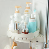 With Hooks Shower Caddy Spices Holder 360 Rotating Corner Shelf Wall Mount Shampoo Bathroom Organizer No Drilling Adhesive
