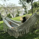 Bohemian Macrame Double Hammock Woven Fringe Tassels Canvas Large Hanging Swing Bed Chair for Beach Yard Bedroom Patio