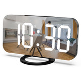 Digital Alarm Clock Electronic Smart Large LED Display Mirror Snooze Time Table Desk 2 USB Charger Ports for Iphone Android