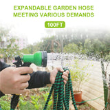 25ft Expandable Garden Hose with 9 Nozzle Flexible Strong Water Hose with 3/4 Inch Solid Brass Connector and Double Latex Core