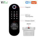 YiToo Waterproof Fingerprint Door Lock WiFi Smart Electric Lock Tuya App Remotely RFID Card Suitable For Wooden Door Metal Door