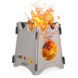 Lixada Outdoor Compact Folding Titanium Wood Stove Portable Ultralight for Camping Cooking Picnic Travel with Mini Alcohol Stove