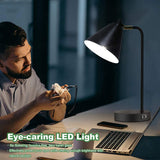 Industrial Nightstand Table Lamp with E26 Bulb Dual USB Port,Contact Control Bedside Night Lights for Bedroom,US Plug