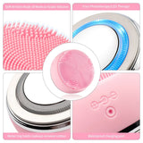 2-IN-1 Face Deep Cleaning Silicone Brush Blackhead Pore Cleaner LED Photon EMS Vibration Heating Massager Skin Rejuvenation Lift