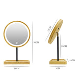 Wooden Desktop LED Makeup Mirror USB Charging Adjustable Bright Diffused Light Press Screen Beauty Mirrors