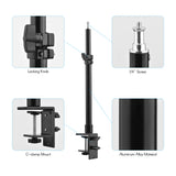 Photography Metal Mount Stand Tabletop C-clamp Mount Light Stand 36cm-60cm/14.2in-23.6in Adjustable Height 1/4 Inch Top Screw