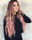 Wig Ladies Long Curly Hair Big Wave Middle Part Gradient Pink Chemical Fiber Headgear