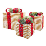 15/20/25cm 3Pcs/set Hollowed Out LED Holiday Iron Art Gift Box Shopping Mall Window Decoration Bow Gift Box Christmas Ornaments