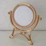 Rattan Innovative Art Decoration Round Makeup Mirror Dressing Bathroom Wall Hang Rattan Dressing Table Makeup Mirror