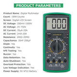 LCD Digital Multimeter 1999 Counts Electrical Voltmeter Ammeter Overload Protection AC DC Voltage Current Capacitance Resistance