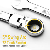 Flex Head Ratcheting Wrench Set,Combination Ended Spanner kits, Chrome Vanadium Steel Hand Tools Socket Key Ratchet Wrench set