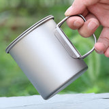 375ml Ultralight Titanium Cup Outdoor Portable Camping Picnic Water Tea Cup Coffee Mug with Lid and Foldable Handles