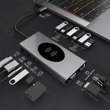 USB Type C HUB 15 in 1 USB3.0 Docking Station Wireless Charge HDMI-Compatible+PD+RJ45+VGA USB C Hub for  Laptop