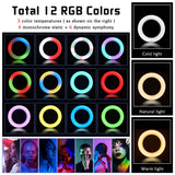 14 Inch35cm RGB LED Ring Light Selfie Photographic Lighting Colorful Ring Lamp Dimmable with Control Stand for Youtube Vlog Live
