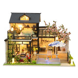 Diy Cabin Wooden Dollhouse Miniature With LED Light Ink Lanting Creative Gift Birthday Gift Small House Model Toy Art House