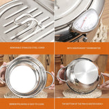 HAEGER-Japanese Deep Frying Pot with A Thermometer and A Lid 201 Stainless Steel Kitchen Tempura Fryer Pan 24 cm