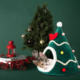 Pet Cat Bed House Christmas Tree Shape Cat Nest Puppy Cave Sleeping Bed Tent For New Year Small Dog Cushion Mat Accessories