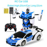 24CM 1:18 RC Car Toy Remote Transformation Robot One Key Deformation Electric Remote-controlled Toy Police Cars for Kids Boy E01
