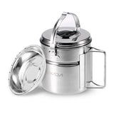 Lixada Stainless Steel Bail Handle Camping Pot with Internal Steaming Dish Foldable Handle Outdoor Camping Cooking Equipment