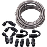6M length AN6 -6AN 20FT PTFE Stainless Steel Braided Oil Fuel Line &amp; Hose End Fitting Kit