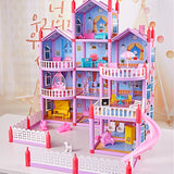 Princess Big Villa DIY Dollhouses casa muñecas Pink Castle Play House With Slide Yard Kit Assembled Doll House Toys